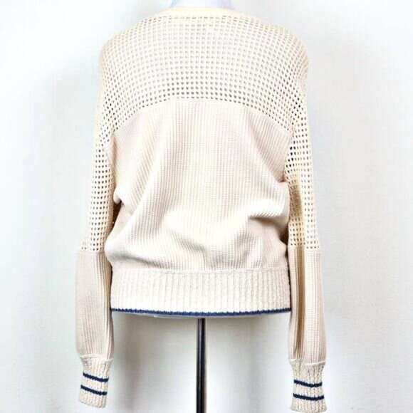 Free People Size M Geo Party Sweater Pullover Waffle Knit Ivory Blue Orange - Picture 6 of 11